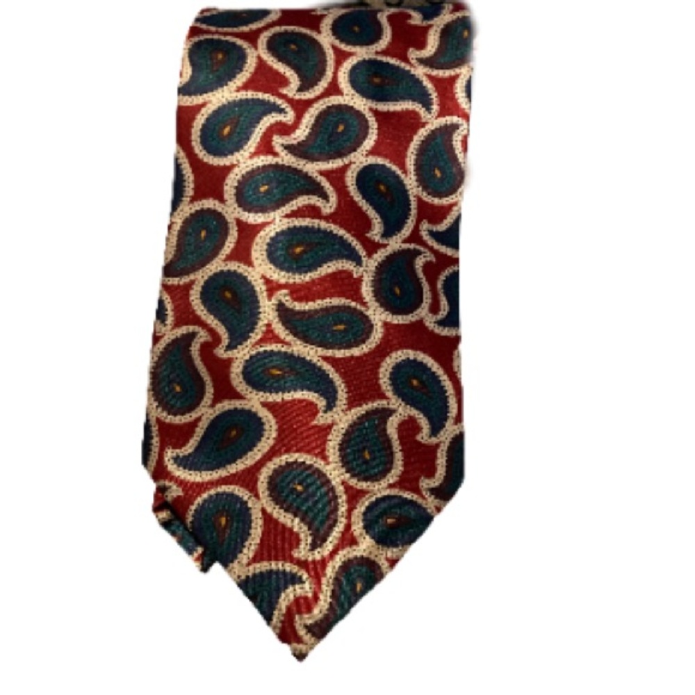 Wembley Mens Neck Tie Red and Teal Paisley Silk Made in USA